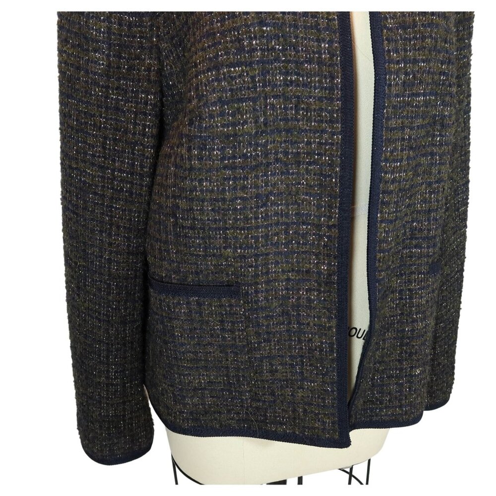 TALBOTS Olive Green Tweed Open Jacket 14 Preppy Classic Military Wool Cotton - Picture 4 of 7